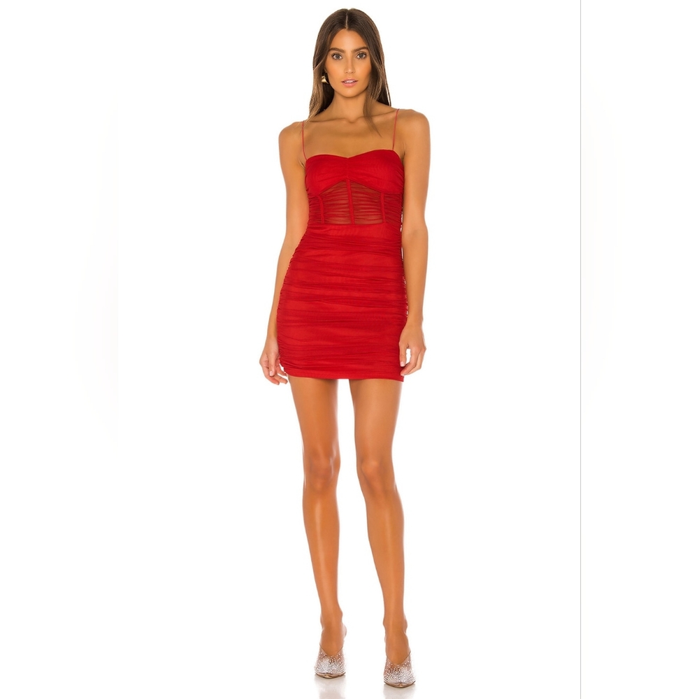 Kambella Ruched Mini Dress in Red
